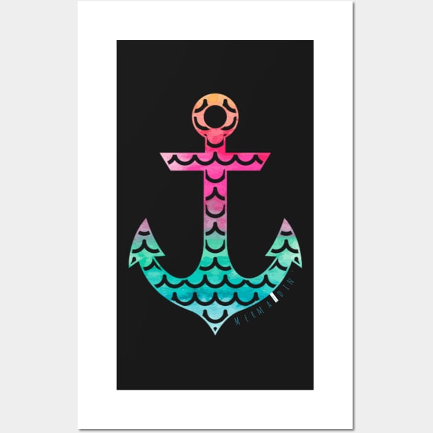 Mermaid Anchor Rainbow Fish Scale Sticker for Mermaids Lovers Pink Green Blue Wall Art by gillys